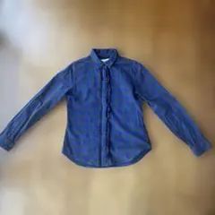 リーバイス　Levi'sレディース青とグレーのチェックフリル付き長袖シャツ
