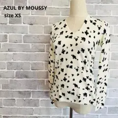 AZUL BY MOUSSYアズール 総柄Vネック ニット XS 白 黒B954