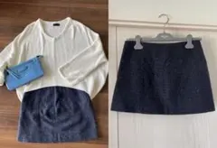 【ZARA】定価¥7800 ツイード　台形スカート ネイビー