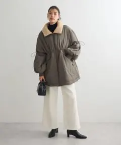 hononoマタニティ ダッカー付きキルティングアウターチャコール 