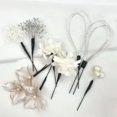 ドライフラワー髪飾り　卒業式　成人式　結婚式　水引　ヘッドパーツ　シルバー