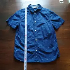 エイチアンドエム キッズ半袖シャツ ネイビー スタンドカラー 綿