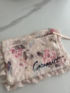 Cocoonist 花柄 フリルポーチ ピンク