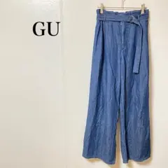GU ワイドパンツ　 L デニム　ベルト付き　ジーンズ　ゴム　リラックス　綿