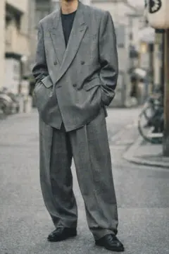 菅田将暉系 ヴィンテージ ダブルスーツ セットアップ チェック グレー L~XL