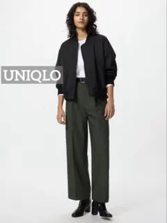k0374 UNIQLO タックワイドパンツ ダークグリーン