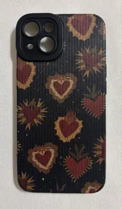 iPhone14用ケース ハート柄 ブラック