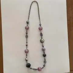 紫系大玉ビーズ　ロングネックレス-2