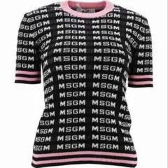 MSGM ロゴ ニット 半袖 トップス ブラック ピンクのサムネイル