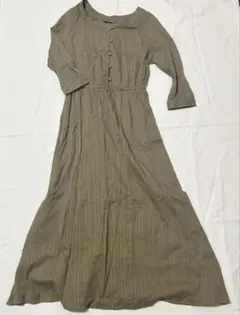 オリーブグリーン 長袖シャツワンピース