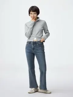 GU スリムフレアジーンズ 65 BLUE M 丈短め