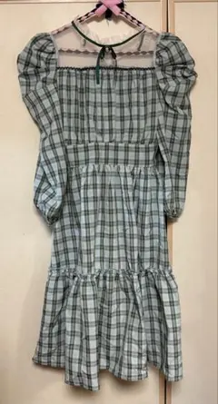 axes femme グリーン系チェック ワンピース