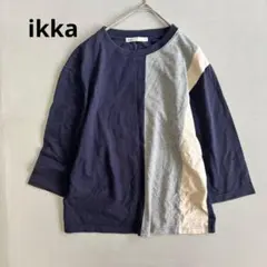 【イッカ】七分袖Tシャツ　カットソー　ネイビー系　クルーネック　メンズ　オシャレ
