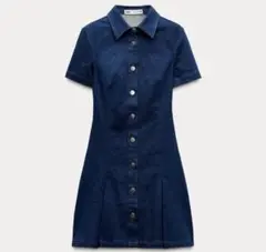 Zaraプリーツミニデニムワンピース 半袖