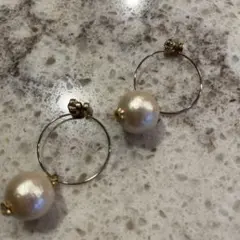 【消毒済み】美品　コットンパール ゴールド マグネットピアス