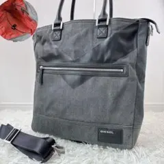 DIESELディーゼル デニムレザー2WAYハンドバッグ A4収納 紺黒