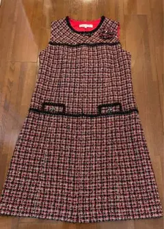 スーパービューティー　ノースリーブ 膝丈ワンピース 赤黒ツイード　サイズ40