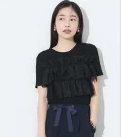 coca 半袖フリルニットトップス レディース