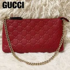 希少美品✨グッチ  ショルダーバッグ  シマ リストウォレット レッド チェーン
