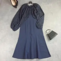 【新品】ルイルエブティック コンビロングドレス ワンピース 紺 L 結婚式
