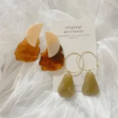 大ぶりピアス　2点セット　ハンドメイド　アレルギー対応