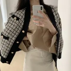 韓国 カーディガン ファッション ニット 長袖 レディース チェック柄 上品