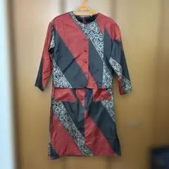 大島紬リメイク　ジャンパースカートセットアップ