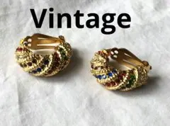 ビンテージ　マルチカラー　ゴールド　ボリュームイヤリング　ビジュー