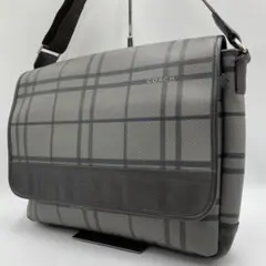 良品 COACH メッセンジャーバッグ レザー グレー 斜め掛け