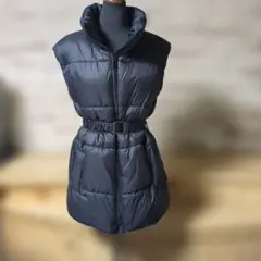 美品♡H＆Mブラック ダウンベスト ウエストベルト付き　身幅ゆったり♡