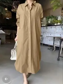 【未使用】BLANC FICELLE ベージュ コットン シャツワンピース