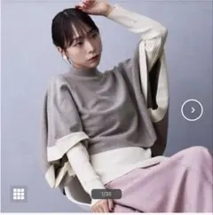 ニコルホワイト　アンサンブルニット／スヌードポンチョ×クルーネックプルオーバー