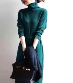 《新品/再入荷♫》緑ハイネック♡ニットロングワンピース 上品 デート 韓国