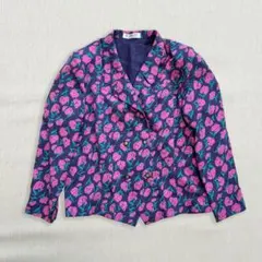 テーラードジャケット 花柄 ネイビー ピンク レトロ 個性的 ダブルボタン