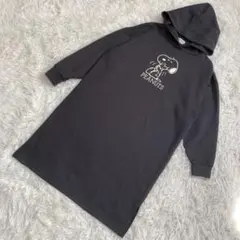 PEANUTS ピーナッツ ワンピース フード スヌーピー ブラック S