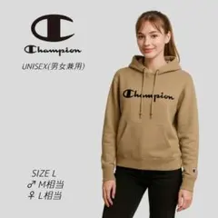 良品　チャンピオン　センター 刺繍ロゴ　ワッペン　フーディー　パーカー　ベージュ