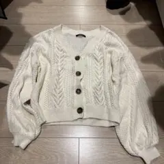 アイボリー ケーブル編み ニットカーディガン