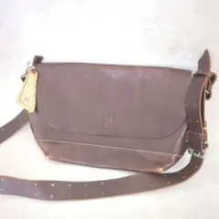 H1203 MANO FECE マノフェス 本革 ショルダーバッグ ブラウンのサムネイル