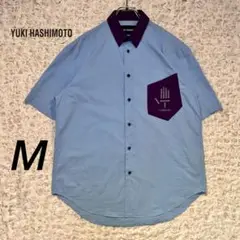 『YUKI HASHIMOTO』 半袖シャツ　刺繍　襟切替　ライトブルー　M
