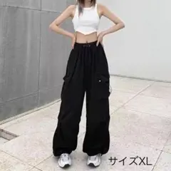 【人気商品】カーゴパンツ サイズXL ブラック レディース メンズ カジュアル