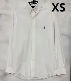 ポロラルフローレン　長袖ボタンダウンシャツ ホワイト　ポニー刺繍ネイビー　XS