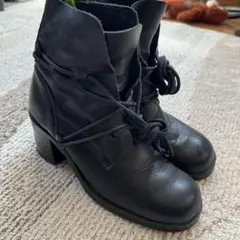 レザー レースアップブーツ 黒 中ヒール 24㎝