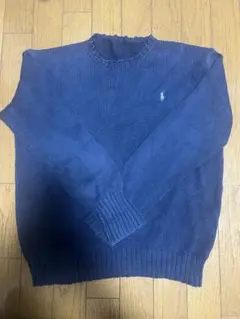 ポロ刺繍 ネイビー ニットセーター 長袖