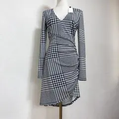 D25 伊製 新品タグ付き GAUDI ドレスワンピース 千鳥格子 S 白×黒のサムネイル