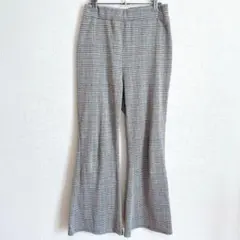 グレー系チェック フレアパンツ　M 春　秋　レディース　ボトムス　ブラウン