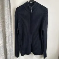 ネイビー リブ編み ジップアップセーター