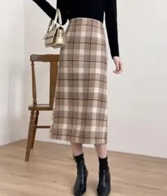 アビトーキョー スカート 秋冬 暖か チェック ブラウン