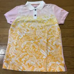 PARADISO 半袖 ゴルフポロシャツ ボタニカル柄 ピンク イエロー Mのサムネイル