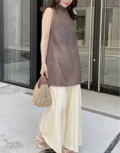 新品　エイミーイストワールメッシュギマノースリーブニット