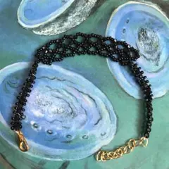 ブラック　ビーズ編み　ブレスレット　no. 1